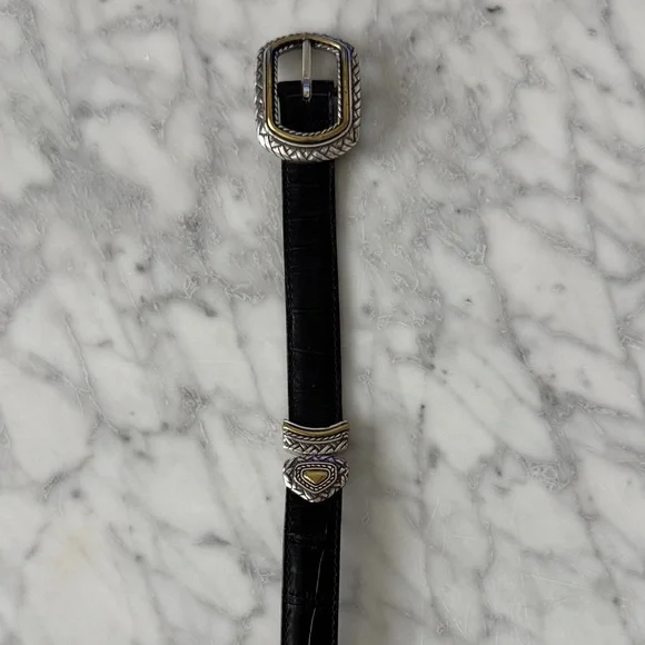 🌼BRIGHTON🌼 Marcus Mixed Metal Reversible Black and Brown Leather Belt, Size M 30 - Picture 11 of 16
